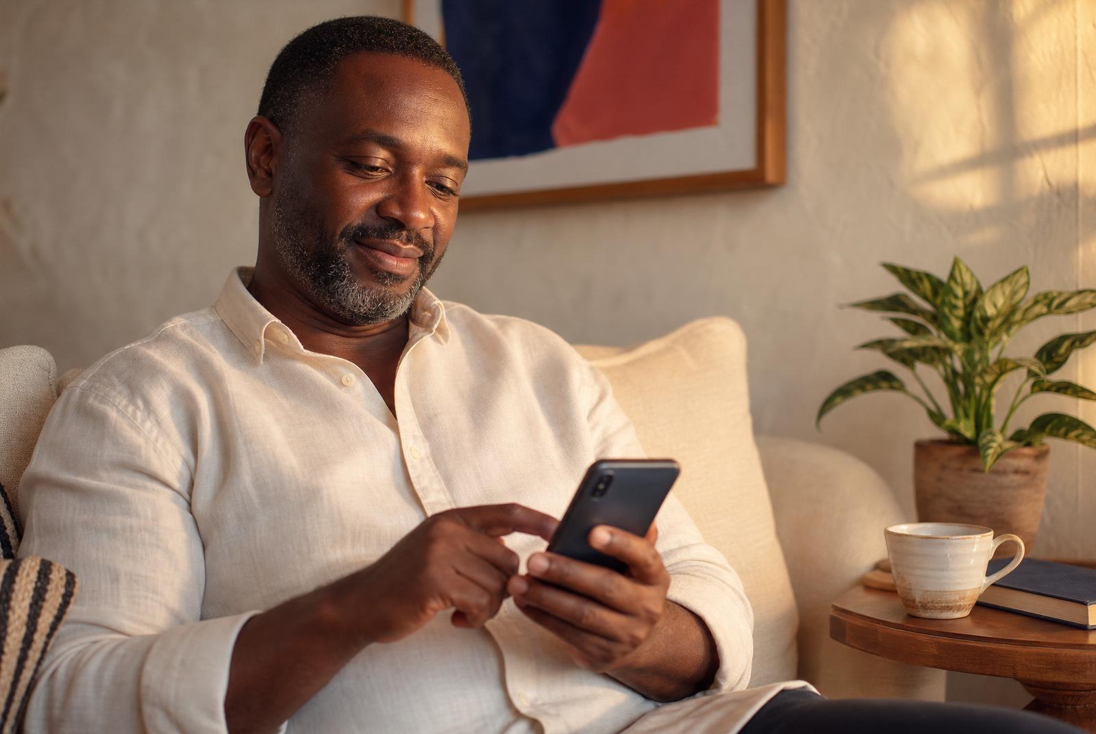 A parent at home pays a school invoice from his phone in seconds.